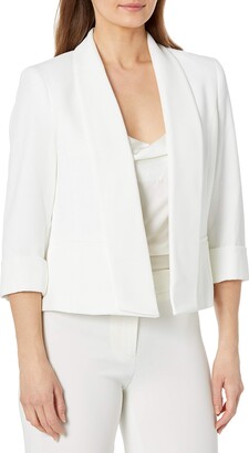 Kasper Women's Petite Texture Pique Shawl Collar Open Front Jacket with Rolled Sleeves
