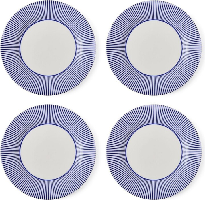 Spode Blue Italian Steccato Dinner Plates Set of 4