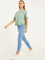 Thumbnail for your product : Quiz Woven Frill Hem Top - Dark Sage