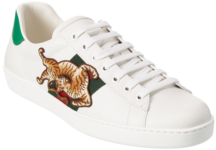 Gucci Ace Tiger Embroidered Leather Sneaker - ShopStyle