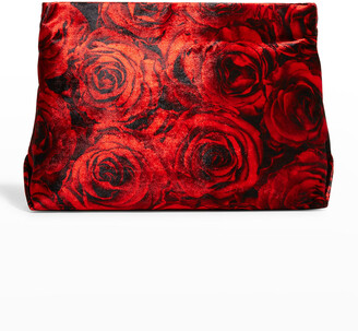 Dries Van Noten WL Rose-Print Velvet Clutch Bag