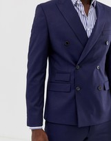 Thumbnail for your product : Moss Bros slim fit double breasted suit jacket with stretch in navy