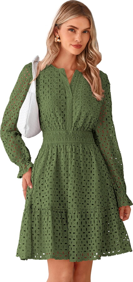 PrettyGarden Women’s Long Sleeve Eyelet Mini Dress
