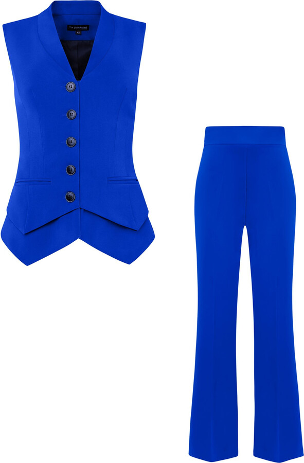 Tia Dorraine Fitted Waistcoat & Trousers Set Azure Blue