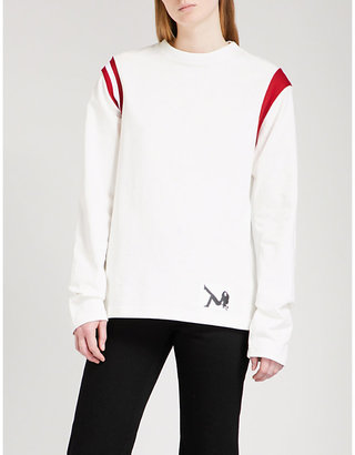 Calvin Klein Striped-shoulders cotton-jersey sweatshirt