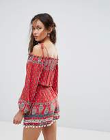 Thumbnail for your product : Band of Gypsies Cold Shoulder Border Print Festival Romper