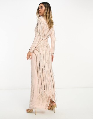 ASOS DESIGN maxi dress with art nouveau embellishment in pink - ShopStyle