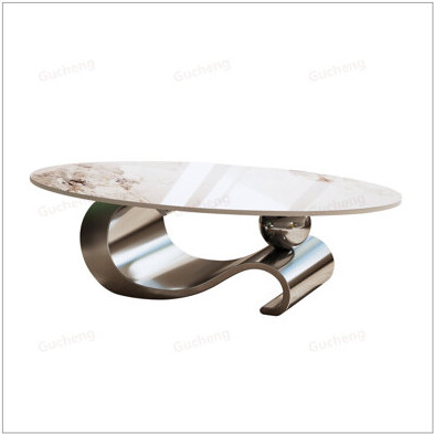 Everly Quinn 49.2inch Faux Marble Oval Coffee Table with Stainless Steel Base Durable and Stylish for Modern Living Rooms