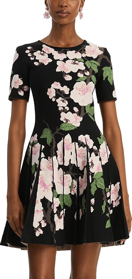 Oscar de la Renta Cherry Blossom Jacquard Knit Dress