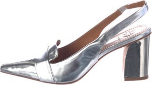 Tory Burch Leather Slingback Pumps Silver Semi-Pointed Toes Designer