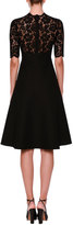 Thumbnail for your product : Valentino Lace-Yoke Half-Sleeve Dress, Black