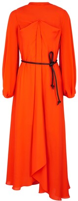 Roland Mouret Ivel Orange Belted Silk-georgette Gown