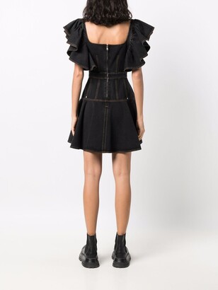 Alexander McQueen Ruffled-Sleeve Denim Mini Dress