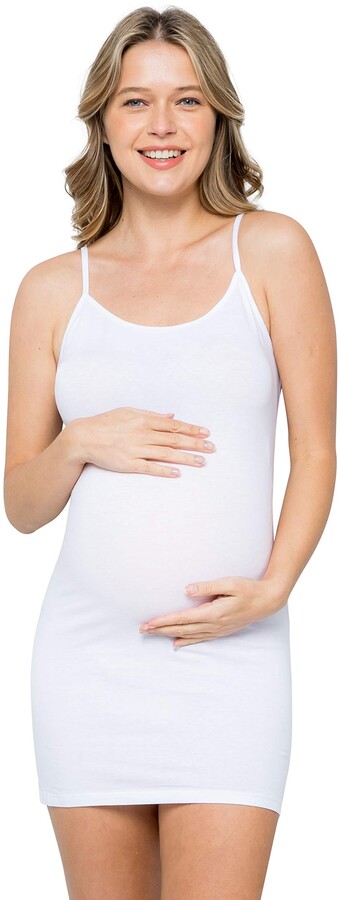 My Bump Women Maternity Clothes Cami Dress Stretch Cotton Adjustable Spaghetti Straps Pregnancy Slip Camisole Tank 