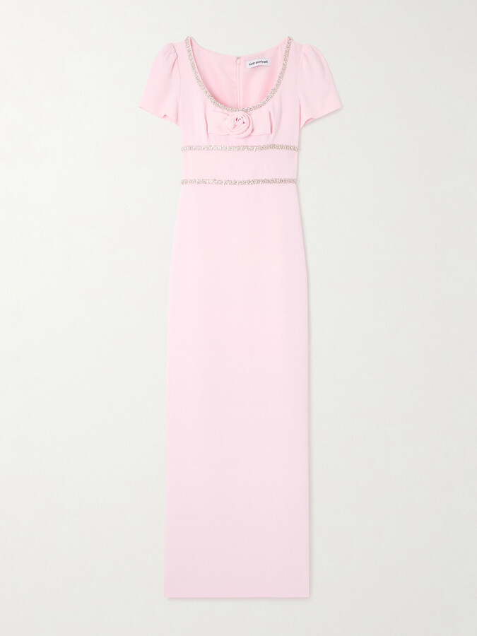 Self-Portrait Crystal-embellished Appliquéd Crepe Maxi Dress - Pink