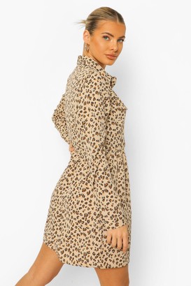 boohoo Leopard Print Utility Style Oversized Smock Dress
