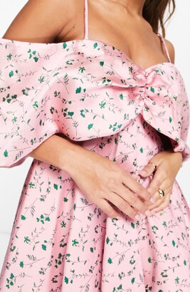 ASOS DESIGN EDITION Floral Cold-Shoulder Babydoll Minidress