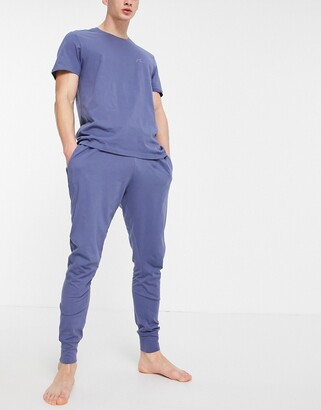New Look embroidered lounge t-shirt & jogger set in blue