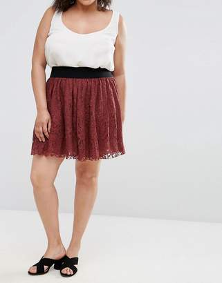 Elvi Wine Lace Gathered Skirt