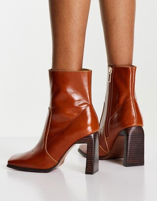 ASOS DESIGN Embrace leather high heeled square toe boots in tan