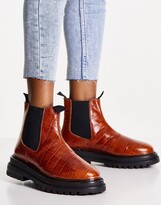 Thumbnail for your product : ASOS DESIGN Wide Fit Appreciate leather chelsea boots in tan croc