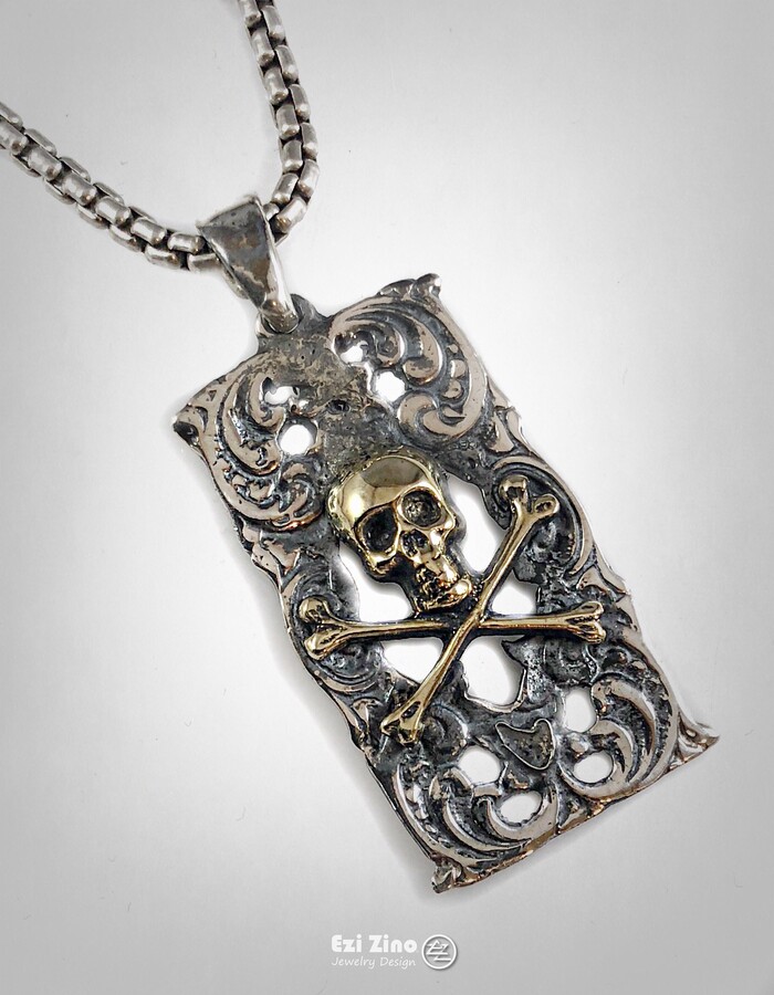 Etsy Original Ezi Zino | Pirate Skull Brass & Solid Sterling Silver 925 Pendant