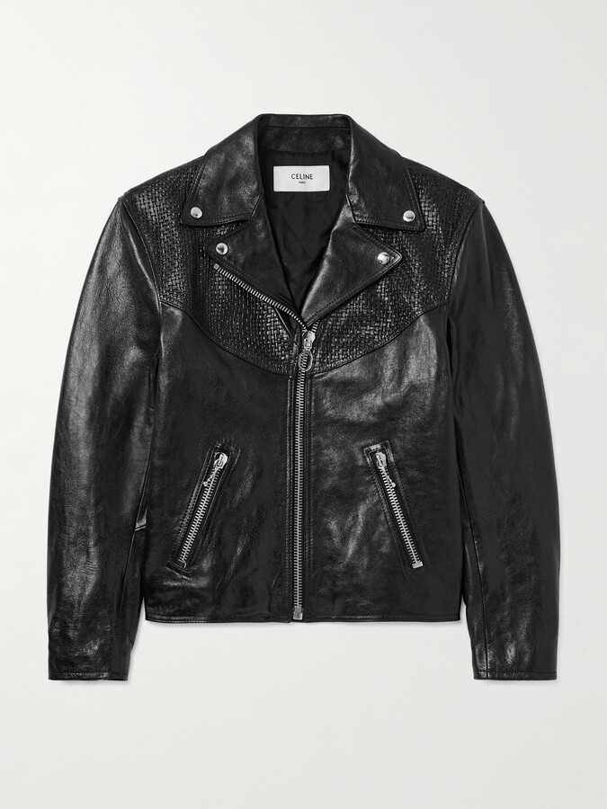 Celine Slim-Fit Cropped Textured-Leather Biker Jacket