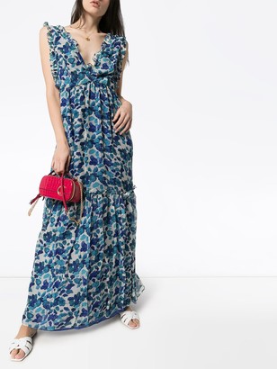 Adriana Degreas Ruffle-Trimmed Floral-Print Silk-Chiffon Maxi Dress
