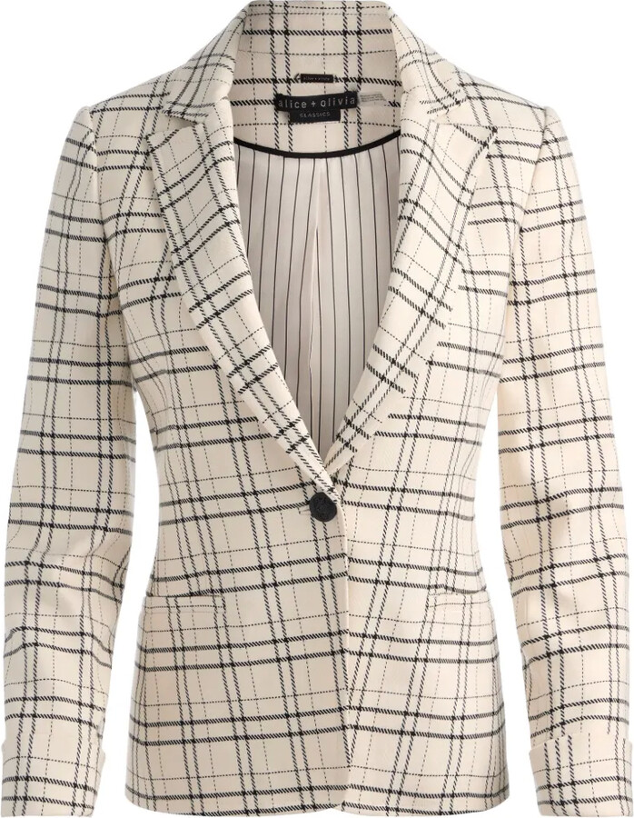 Alice + Olivia Peak-Collar Plaid Blazer