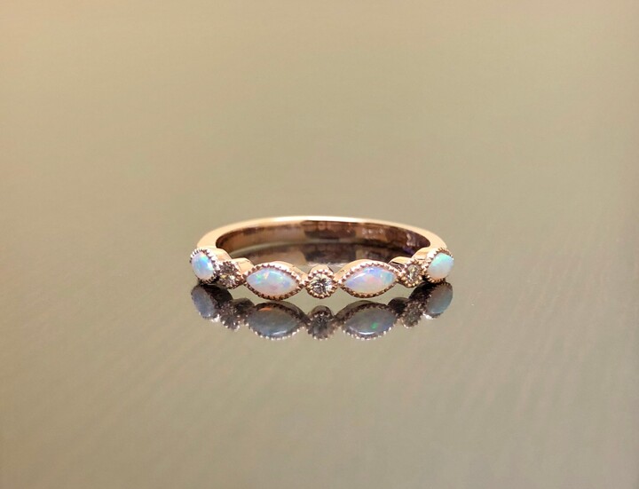 Etsy 14K Rose Gold Diamond Opal Engagement Band - Wedding Marquise