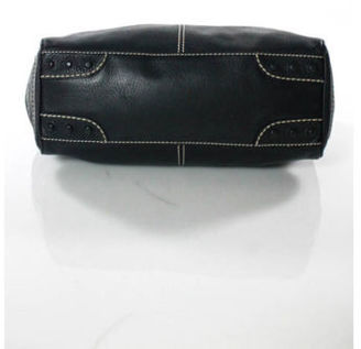 Tod's Black Pebbled Leather Silver Tone Stitched Trim Hobo Shoulder Handbag