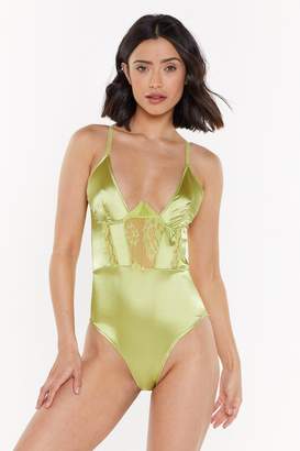 Nasty Gal Womens Dim All the Lights Satin Lace Bodysuit - yellow - M
