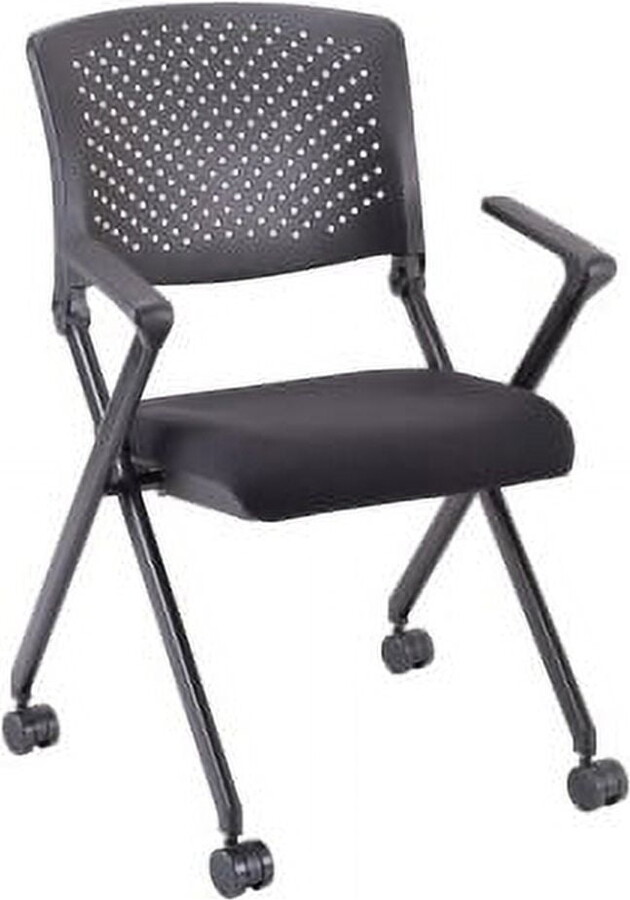 Lorell Plastic Arms/Back Nesting Chair Black Fabric Seat - Black Plastic Back - Metal Frame - 24.4" Width x 22.9" Depth x 35.4" Height - 2 / Carton