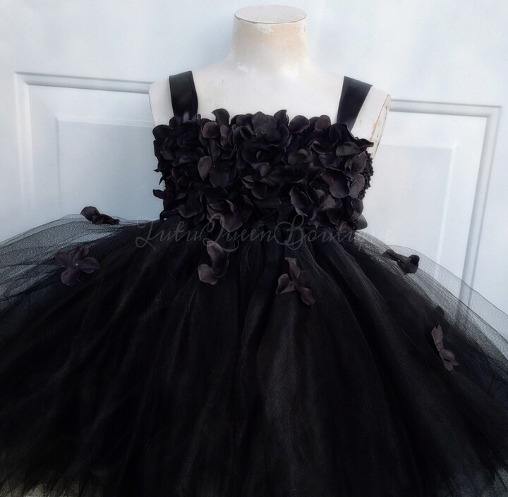 Black Tutu Dress, Baby Toddler Girl Birthday Hydrangea Dress, Gothic Wedding