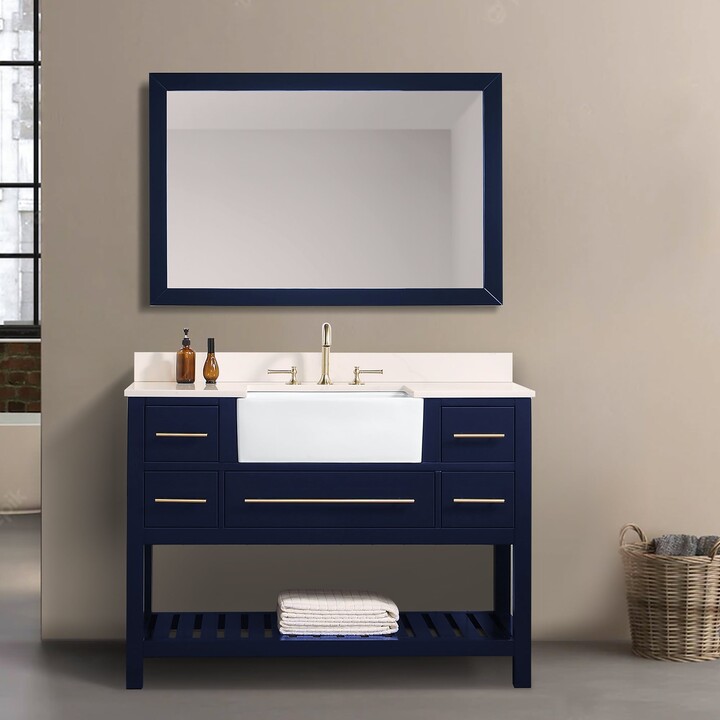 Home Solution 48-inch Freestanding Blue Bathroom Vanity with Marble Top - ShopStyle Sinks ...