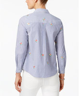 Thumbnail for your product : Charter Club Petite Cotton Striped Embroidered-Floral Shirt, Created for Macy's