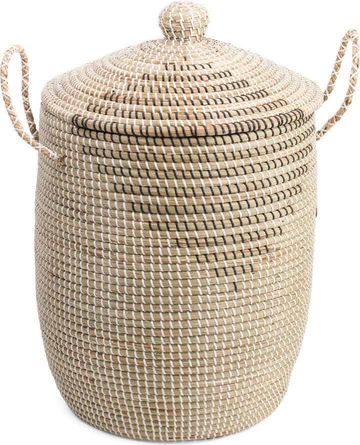 Made In Vietnam Large Seagrass Hamper With Lid And Rope Handles