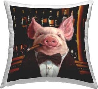 Stupell Industries Classy Pig at Cigar Bar Farm Animal Painting Throw Pillow 18" x 18"