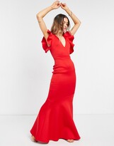 Thumbnail for your product : True Violet Black Label cold shoulder maxi dress with fishtal in red