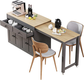 Ebern Designs 74.5 Inch Kitchen Island With Extendable Dining Table