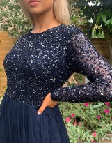 Thumbnail for your product : Maya Bridesmaid long sleeve maxi tulle dress with tonal delicate sequins in navy