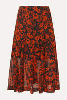 Thumbnail for your product : McQ Pleated Floral-print Silk-chiffon Midi Skirt - Orange