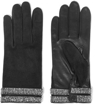 Agnelle Gisele embellished suede and leather gloves