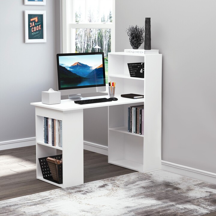 Modern Compact Computer Desk with 6Tier Storage Shelves Combo