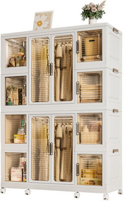 Ivy Bronx Wardrobe Storage Organizer With 12 & 2 Hanging Rods. Magnetic Doors For Clothes. Stores Items, Books. Pp Abs. Easy To Assemble. White Portable 'S Clot