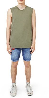 Topman Slim Fit Denim Shorts with Patches