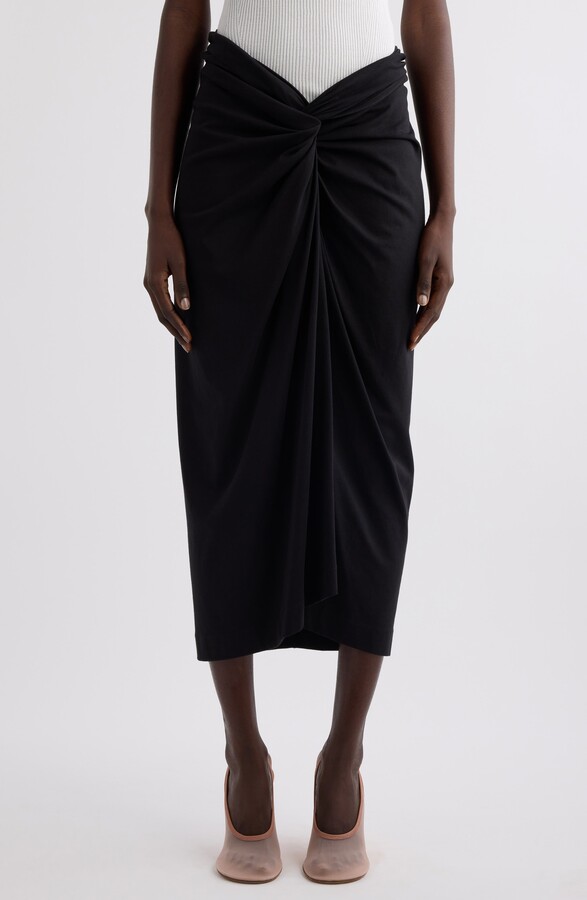 Dries Van Noten Knot Front Cotton Jersey Midi Skirt