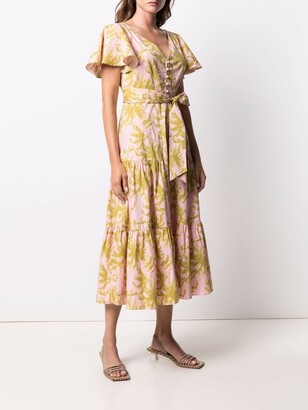 Diane von Furstenberg Foliage-Print Ruffled Midi Dress