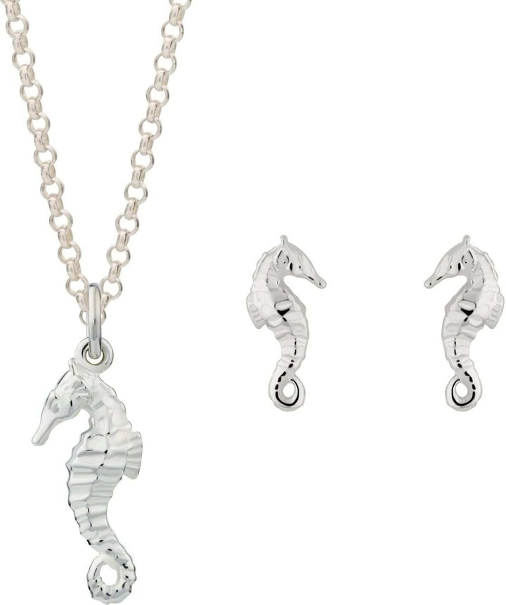 Lily Charmed Sterling Silver Seahorse & Studs Jewellery Set