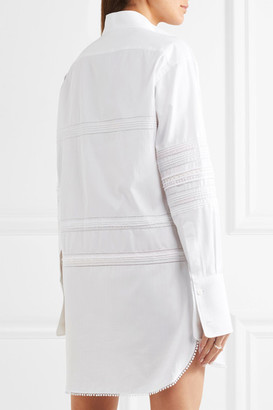 Burberry Pintucked Macramé Lace-paneled Cotton Shirt - White